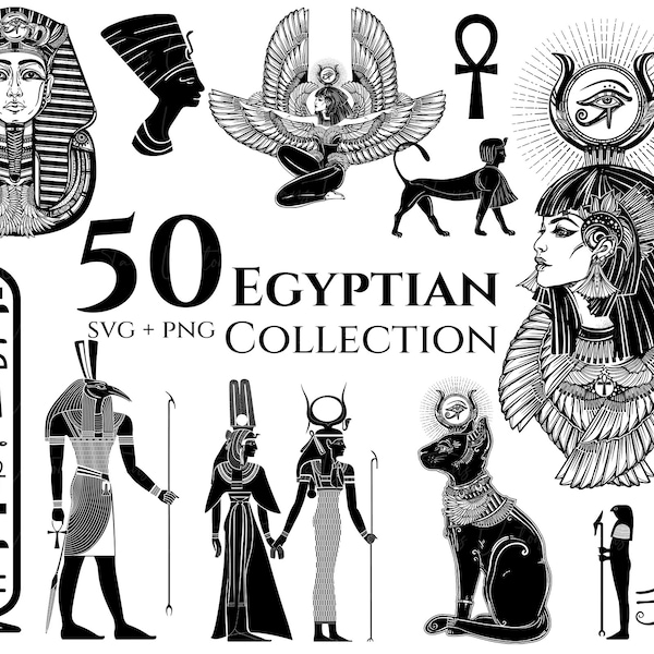 Collection égyptienne - SVG égyptien, clipart égyptien, svg égyptien, symboles égyptiens, Silhouette égyptienne, PNG égyptien, Cléopâtre, Oeil d'Horus SVG