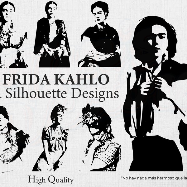 11 Frida Kahlo Silhouette Set - Frida Kahlo SVG, Frida Khalo Svg, Kahlo svg file, Portrait svg, Art History svg file, Frida Kahlo Vector,art