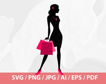 Silhouette Woman with Shopping Bags SVG - Shopping Woman svg, Shopping Silhouette, Bag svg clipart, Instant download svg, Girl Silhouette,