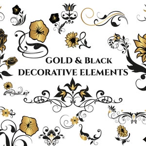 Gold and Black Decorative Elements SVG - Ornaments svg, Vine svg, Swirls Svg, Decorative Elements svg, Dividers, Wedding Ornament svg, Gold