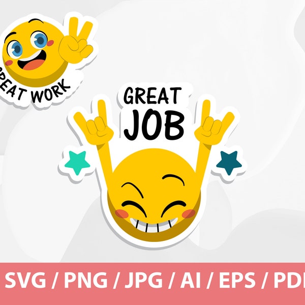 Digital Cartoon Good Job Great Well Done Very Good Job Stickers - Funny Clipart SVG, Packaging Sticker for Small Business png, svg png label