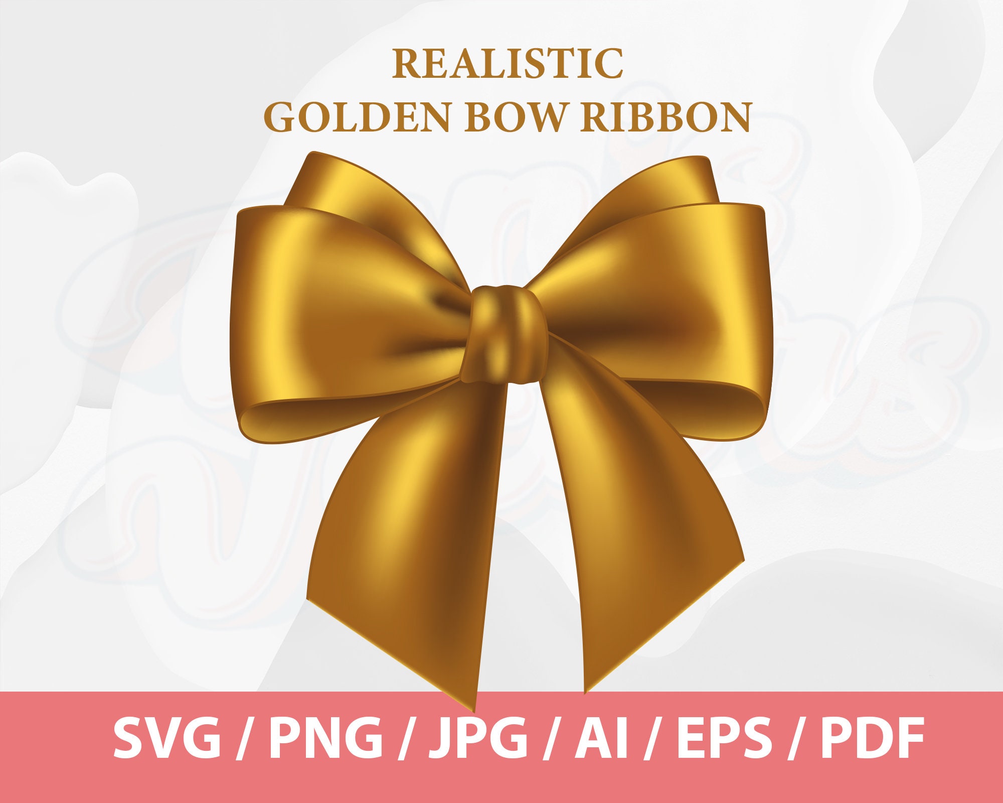 Realistic gold bows. Decorative golden favor ribbon, christmas