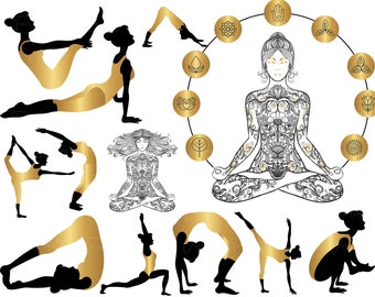 Gold Yoga & Meditation SVG, Meditation svg, Namaste SVG, Yoga Silhouette, Girl Power, Yoga pose svg, Fitness svg, Exercise svg, Yoga svg png