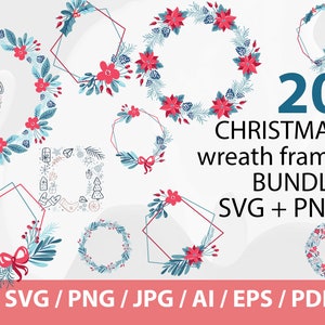 Christmas Wreath Frame - Wreath svg bundle, circle svg bundle, floral wreath svg, heart laurel wreath svg, wedding wreath svg, wreath