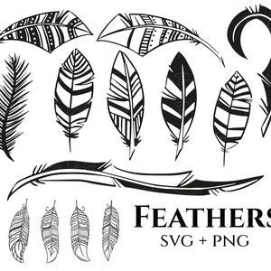 FEATHERS SVG - Feather Svg, Feather Clipart, Feather Silhouette, Boho Svg, Feather Vector, Feathers Bundle SVG, Feather Png, Feather Set