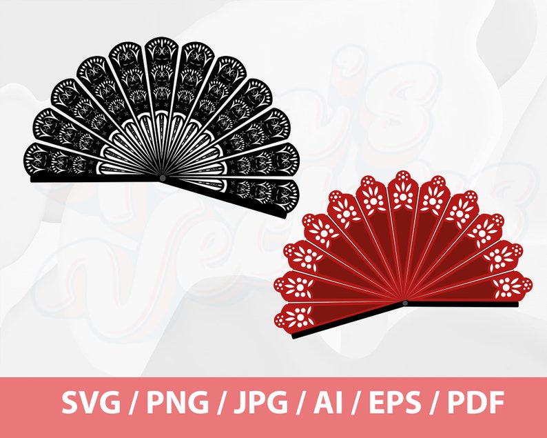 Puede incluir: Dos abanicos decorativos, uno negro y otro rojo, con intrincados dise&ntilde;os blancos. Los abanicos est&aacute;n cerrados y tienen una forma tradicional.
