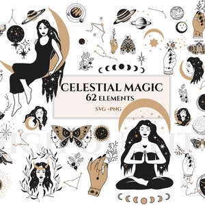 Celestial Magic Collection SVG - Magic Girls, Celestial Girls, Moon Girls, Mystical svg, Magic svg, Celestial svg, mystical butterfly,  moon