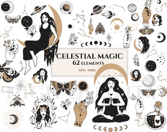 Celestial Magic Collection SVG - Magic Girls, Celestial Girls, Moon Girls, Mystical svg, Magic svg, Celestial svg, mystical butterfly,  moon