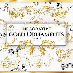 Gold Decorative Ornament SVG - vintage ornament svg, Swirls Svg, Decorative Ornaments Svg, wedding ornament svg, Leaves Svg, gold elements