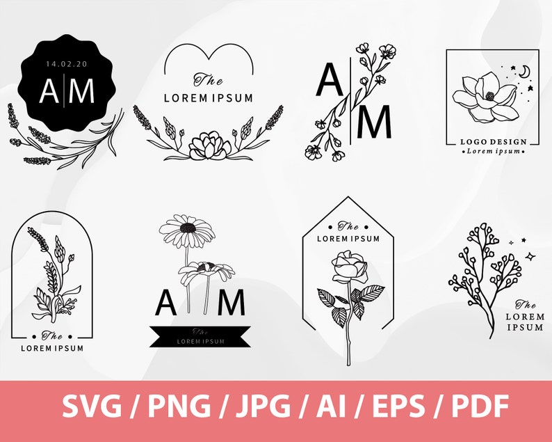 May include: A set of 10 black and white floral logo designs. The logos feature various floral elements, including roses, daisies, and lavender. The logos are perfect for businesses in the beauty, fashion, and wedding industries.