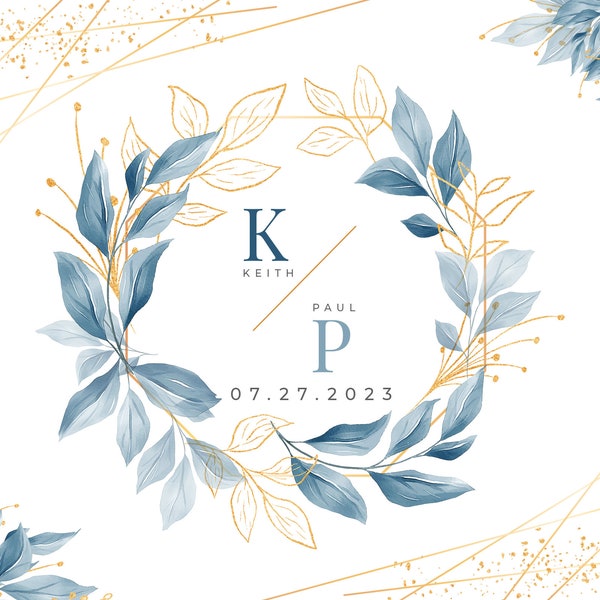 Navy Blue and Gold Wedding Monogram, Bride svg, Groom svg, Wedding svg, Wedding Signs, Marriage Svg, Floral Frame SVG, Gold Wedding Monogram