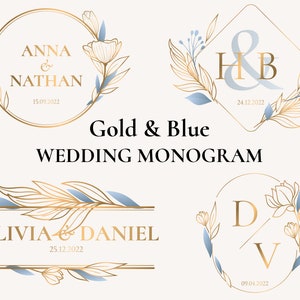 Monograma de boda dorado y azul, Novia svg, Novio svg, Boda svg, Letreros de boda, Matrimonio Svg, Marco floral SVG, Bienvenido a nuestra boda svg