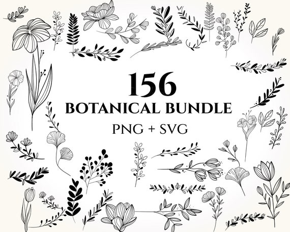 Botanical Bundle - wildflowers svg, flowers svg png, botanical svg, floral svg, bouquet svg Botanical clipart,Leaves svg,leaf svg,minimalist