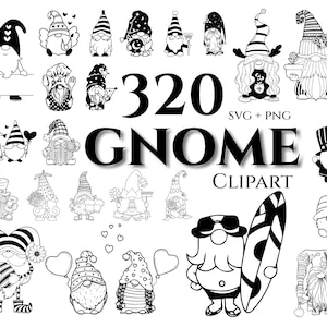Gnome Clipart - 320 Gnome Svg, Gnome Png, Gnomes vg, Outlined Gnome, Gnome Silhouette, Gnome Design, Christmas Gnomes, Female Gnome svg,