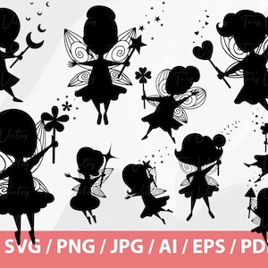 Flying Fairy Butterfly Silhouette Set - Magic Fairy SVG, Fairy Silhouette svg, fairy svg, fairy girl svg, fairy clipart, cute fairy, wings
