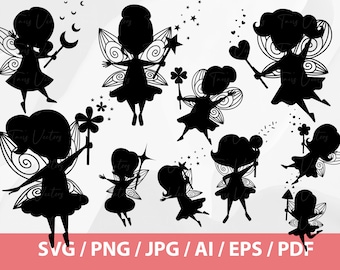 Flying Fairy Butterfly Silhouette Set - Magic Fairy SVG, Fairy Silhouette svg, fairy svg, fairy girl svg, fairy clipart, cute fairy, wings