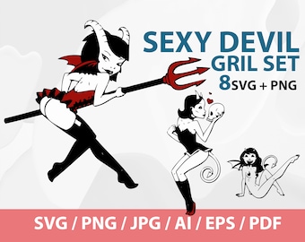 SEXY DEVIL Girl - Woman Clipart-Vector Clip Art Graphics-Digital Download-Cut Ready Files, Sexy Devil Gril Tattoo, She Devil Png, Girl Devil