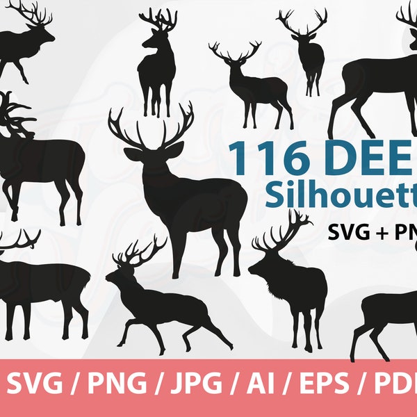 116 Deer Silhouette Bundle - Deer SVG, Deer Silhouette svg, Deer Clipart, Merry Christmas, Hunting svg,Deers svg,Animal svg,Deer Vector,deer