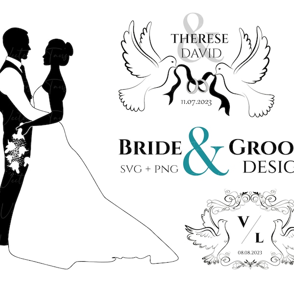 Bride and Groom Design - Wedding Bride and Groom, Wedding Couple Silhouette ,Wedding svg,Wedding Couple svg, Newlyweds SVG, Wedding Monogram