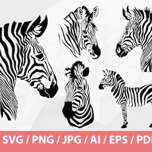 Zebra Vector Set - Zebra SVG, Zebra Clipart, Zebra Files, Zebra Silhouette, Zebra Png, Zebra Face svg, Zebra head Svg, animal face, Safari