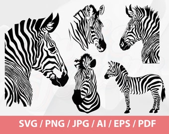 Zebra Vector Set - Zebra SVG, Zebra Clipart, Zebra Files, Zebra Silhouette, Zebra Png, Zebra Face svg, Zebra head Svg, animal face, Safari