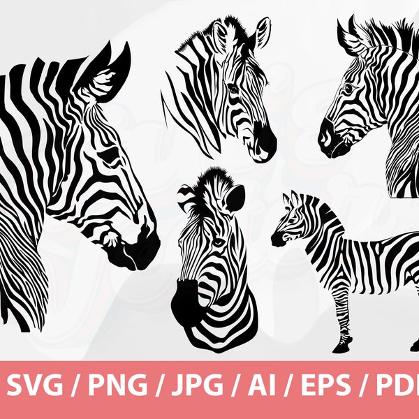 Zebra Vector Set - Zebra SVG, Zebra Clipart, Zebra Files, Zebra Silhouette, Zebra Png, Zebra Face svg, Zebra head Svg, animal face, Safari