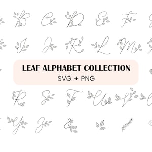 Alfabeto de hoja de arte lineal - Alfabeto de hoja SVG, Alfabeto de garabatos de hoja, Alfabeto SVG, Alfabeto de garabatos svg, Alfabeto floral svg, Alfabeto dibujado a mano