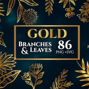 Gold Äste und Blätter SVG - 86 Blätter svg Bundle, Blätter svg, Äste svg, Blatt svg, Blatt svg, Zweig svg, Floral svg Botanik