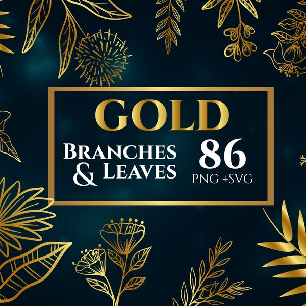 Gold Branches and Leaves SVG - 86 Leaves svg Bundle, Leaves svg, Branches svg, Leaf svg, Leaf Border svg, Branch svg, Floral svg Botanical
