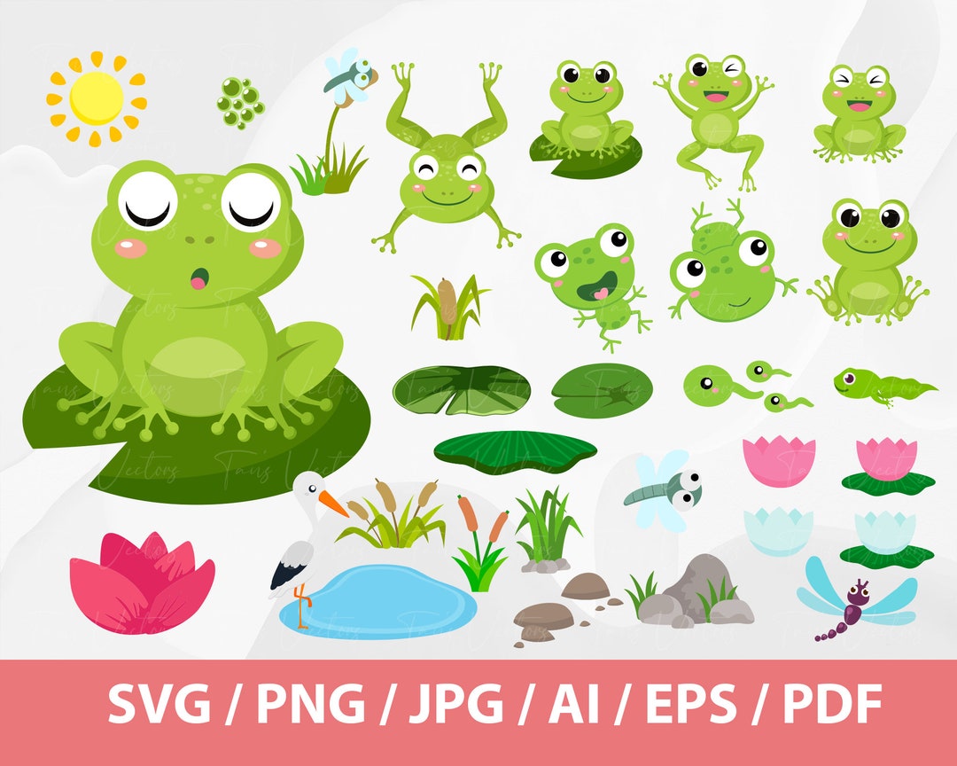 Babby Frogs Clipart SET - Frog Svg,cute Green Frog Svg,lilypads,frog ...