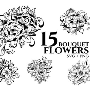 Bouquet Flowers SVG - Bouquet svg, Flowers svg png, Botanical svg,Bouquet Clipart,Hand Drawn Bouquet svg,Flowers Bouquet svg,Wedding Bouquet