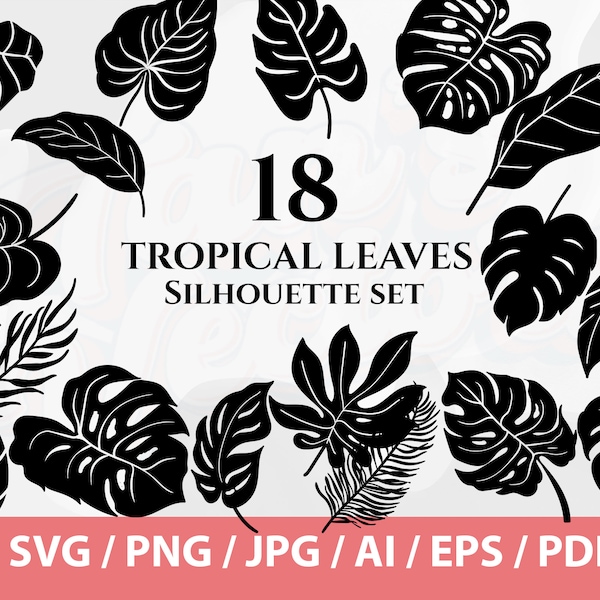 Tropical Leaves Collection with Silhouette Style - Tropical Leaves Clipart, Tropical Leaf svg, Leaf Svg, Monstera Leaf Svg, Silhouette leaf