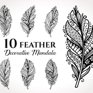 Feather Decorative Mandala SVG - Feather svg, Mandala Feather svg, Decorative Feather svg, Boho Feather svg, Feather Clipart, Feathers svg,