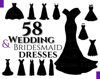 Wedding and Bridesmaid Dresses Silhouette - Bridesmaid Svg, Biridal Silhouette, Bridesmaid Dresses, Wedding Svg, Dress Clipart, Bridal Dress