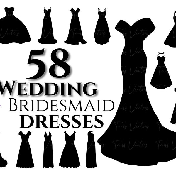Wedding and Bridesmaid Dresses Silhouette - Bridesmaid Svg, Biridal Silhouette, Bridesmaid Dresses, Wedding Svg, Dress Clipart, Bridal Dress
