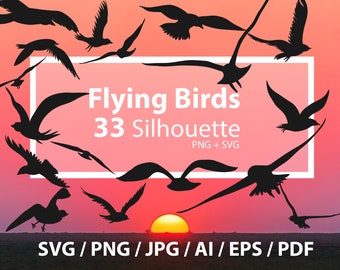 Flying Birds Silhouette Bundle - Flock of Birds Silhouette, Flying Birds svg, Birds Svg, Bird Flock Svg, Bird Silhouette Svg, Birds clipart