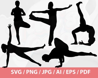 Yoga SVG - Yogo poses silhouette, Médiation svg, pratique svg, yoga pose svg, fitness svg, exercice svg, Motivational svg, Yoga Silhouette