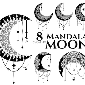 Månmandala SVG - Månsvg, Mandala Månsvg, Halvmånesvg, Mandala Väggdekor, Drömfångare, Mandalasvg, MånClipart, Himmelskt Utskrivbart