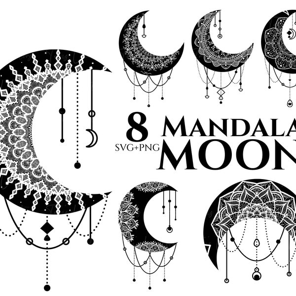 Moon Mandala SVG - Moon svg, Mandala Moon svg, Half Moon svg, Mandala Wall Decor, Dream Catcher, Mandala svg,MoonClipart,Celestial Printable