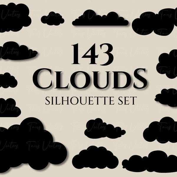 CLOUDS Silhouette Set - Clouds svg, Cloud Clipart, Cloud svg, Cloud clip art, Cloud png, Cloud Silhouette, Cute Cloud svg, Clouds print