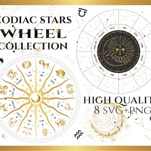Gwiazdy Zodiaku SVG - Koło Zodiaku SVG, Astrologia SVG, Znak Zodiaku SVG, Horoskop SVG, Symbole Zodiaku, Koło SVG, Karty Tarota, Słońce i Księżyc SVG