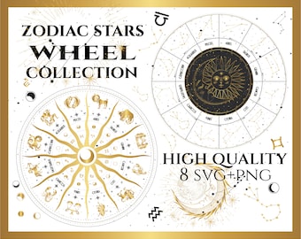 Zodiac Stars SVG - Zodiac Wheel svg, Astrology Svg, Zodiac sign svg, Horoscope Svg, Zodiac Symbols, Wheel svg, Tarot Cards, Sun and Moon svg
