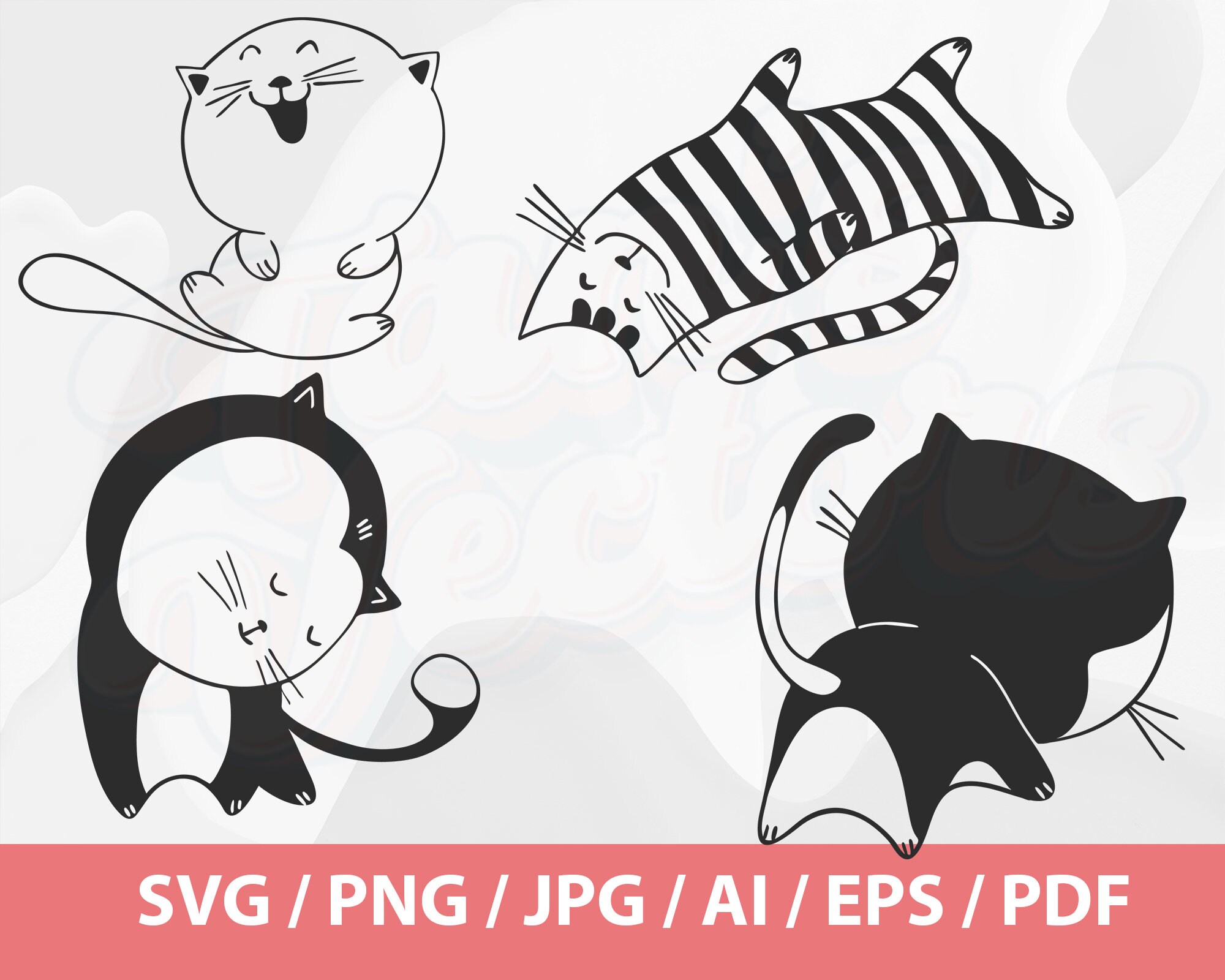 Cats Clip Art, Doodles Pet, Hand Drawn Vector, Kitty Clip Art, Black ...