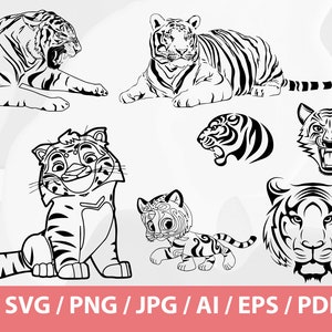 Tiger Silhouette Set - Tiger SVG, Tiger Clipart, Tiger Print,Tiger Silhouette,Tiger Png, Tiger Face svg,Tiger head Svg, animal face, Tigers