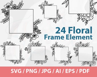24 Floral Frame SVG Element-Wreath SVG, Rose SVG, Floral svg, Flower svg, Floral Decorations svg, Floral Wreath, Floral Monogram, Silhouette