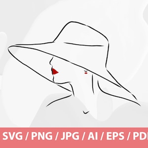 Elegant Woman - Woman with hat svg,  Woman in red,  Woman lips svg, Women&#39;s face svg, Women face png, Lady wearing hat svg, Lady in Hat SVG