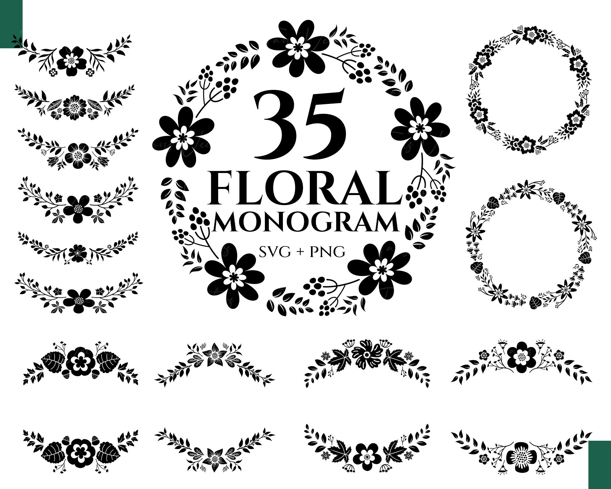Monogram Divider Floral Monogram SVG - Floral Wreath Svg, Floral Divider Svg, Split ...