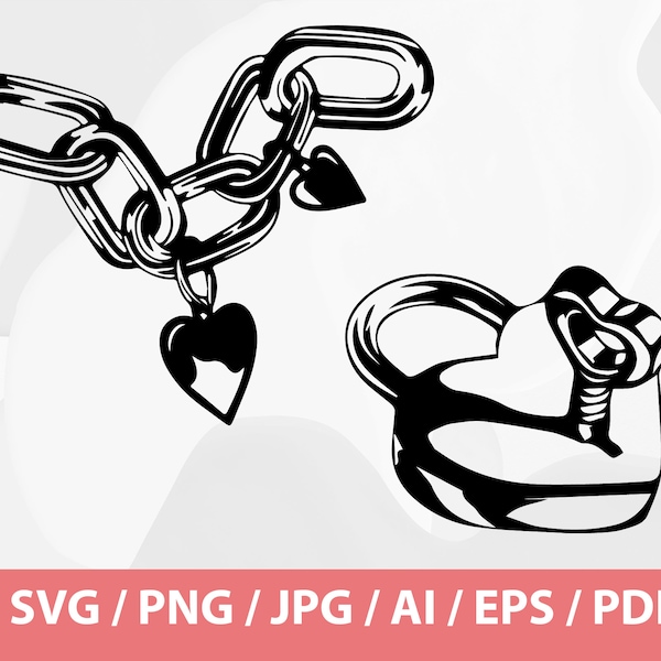 Chain Heart and Heart Lock Tattoo - Instant Download, Digital Download, svg, ai, eps, png, and jpg files included! tansvectors, Girl Tattoo