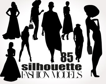 Fashion Models Silhouette - Woman Silhouette, Fashion model svg, Fashion Lady Svg, Fashion Clipart, Fashion Girl,Elegant Woman,Evening dress