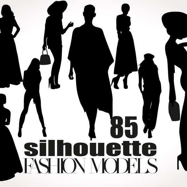 Fashion Models Silhouette - Woman Silhouette, Fashion model svg, Fashion Lady Svg, Fashion Clipart, Fashion Girl,Elegant Woman,Evening dress